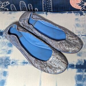 Tory Burch Eddie Leather Snakeskin Ballet Flat Shoes Blue Women's Size 8.5 M